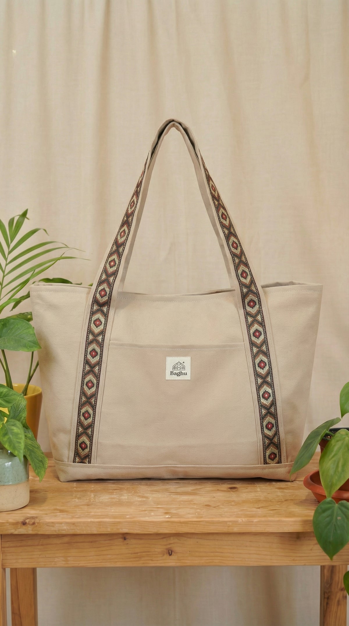 L'ECHAPEE - Sac cabas - Baghu - Sac artisanal belge - ethnique - recyclé - avec tirette principale
