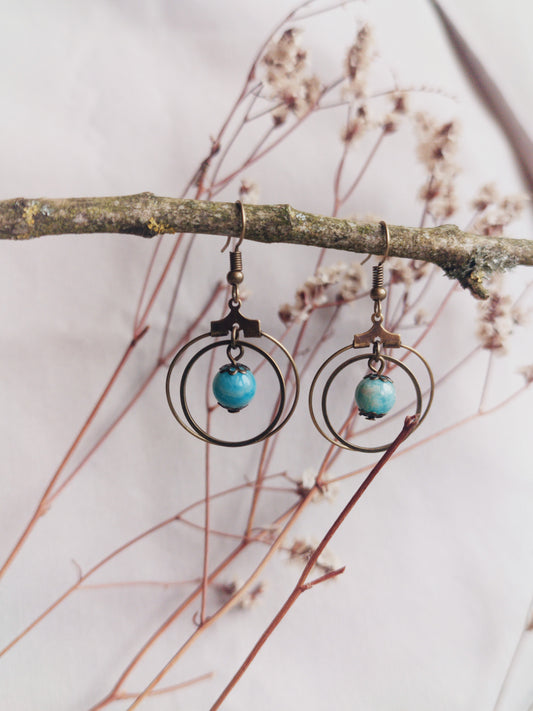 BOUCLE D'OREILLE - ethnique - bohème - upcycling - fait en Belgique - couleur bronze