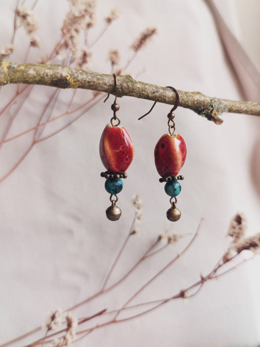 BOUCLE D'OREILLE - ethnique - bohème - upcycling - fait en Belgique - couleur bronze
