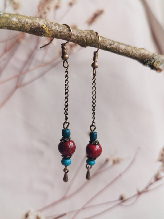 BOUCLE D'OREILLE - ethnique - bohème - upcycling - fait en Belgique - couleur bronze